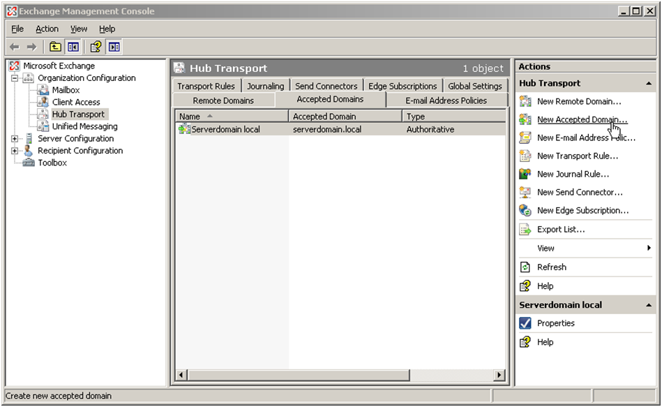 Exchange 2007 Accepted Domains List