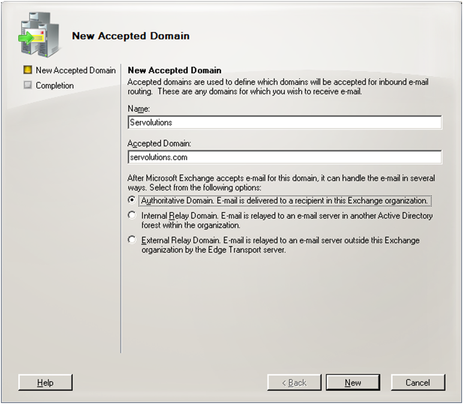 Exchange 2007 new accepted domains