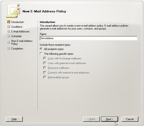 Exchange 2007 new address policy