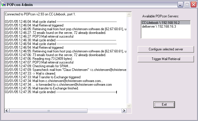 POPcon connects MS Exchange  to POP3+IMAP