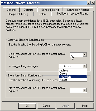 Intelligent Message Filtering tab