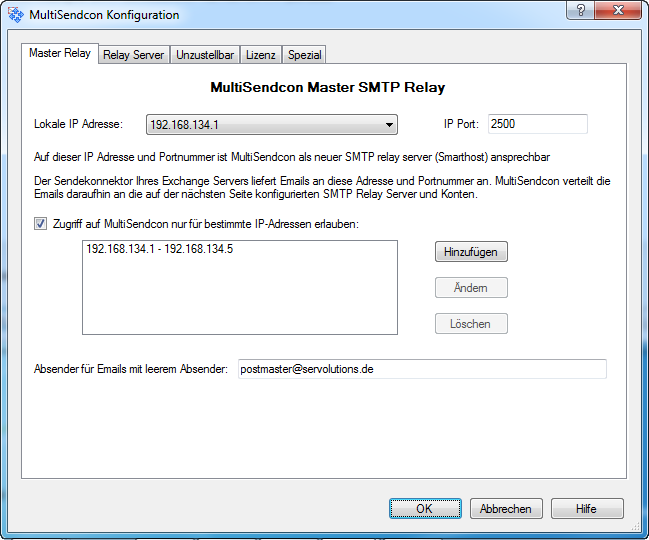 MultiSendcon Master Relay Konfiguration - hier klicken für Vollansicht MultiSendcon Master Relay Konfiguration - hier klicken für Vollansicht