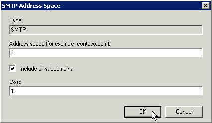 Exchange Sendekonnektor edit Address Space - hier klicken für Vollansicht Exchange Sendekonnektor edit Address Space - hier klicken für Vollansicht