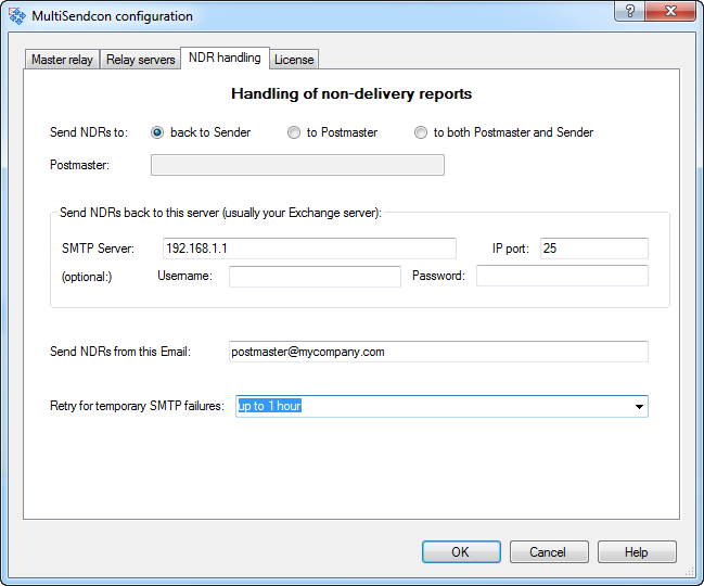 MultiSendcon NDR handling configuration - click for full size MultiSendcon NDR handling configuration - click for full size