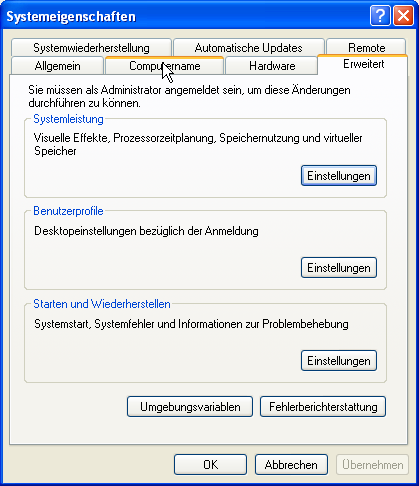 1. Unter Systemsteuerung, System bitte auf "Erweitert" schalten und dort auf "Systemleistung" "Einstellungen" klicken. 1. Unter Systemsteuerung, System bitte auf "Erweitert" schalten und dort auf "Systemleistung" "Einstellungen" klicken.