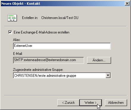 Danach erscheint die neu eingegebene Adresse im Kontakt Danach erscheint die neu eingegebene Adresse im Kontakt