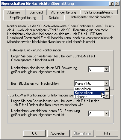 Dort wechseln Sie bitte auf den Reiter "Intelligenter Nachrichtenfilter" Dort wechseln Sie bitte auf den Reiter "Intelligenter Nachrichtenfilter"