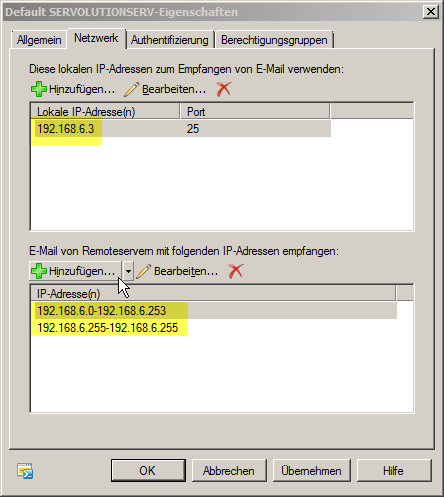 Exchange 2010 Empfangsconnector Netzwerk - klicken für größere Ansicht Exchange 2010 Empfangsconnector Netzwerk - klicken für größere Ansicht