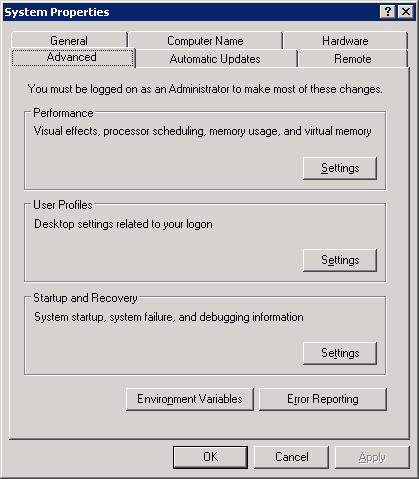 Open up Control Panel > System > Advanced Open up Control Panel > System > Advanced