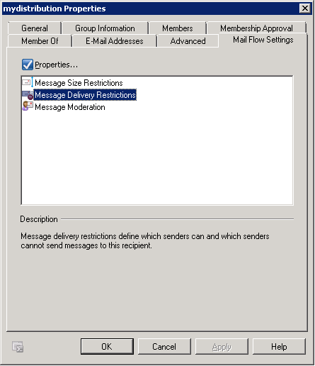 Exchange 2010 Distribution Group mail flow settings - click for full size Exchange 2010 Distribution Group mail flow settings