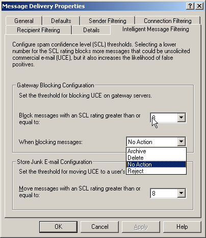 Intelligent Message Filtering tab Intelligent Message Filtering tab
