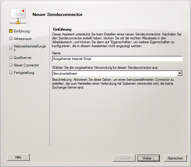 Exchange 2010 Neuer Sendeconnector 1 - klicken für größere Ansicht Exchange 2010 Neuer Sendeconnector 1 - klicken für größere Ansicht