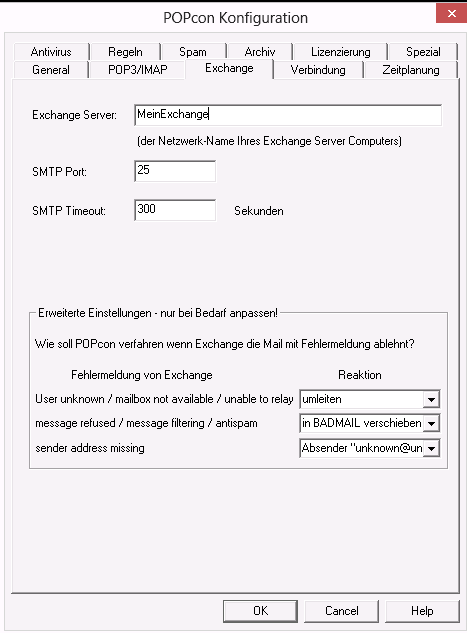 POPcon Exchange Konfiguration - klicken für größere Ansicht POPcon Exchange Konfiguration - klicken für größere Ansicht