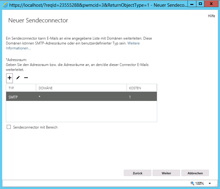 Exchange 2013 Neuer Sendeconnector 4 - klicken für größere Ansicht Exchange 2013 Neuer Sendeconnector 4 - klicken für größere Ansicht