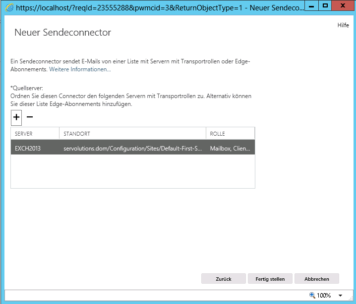 Exchange 2013 Neuer Sendeconnector Abschluss - klicken für größere Ansicht Exchange 2013 Neuer Sendeconnector Abschluss - klicken für größere Ansicht